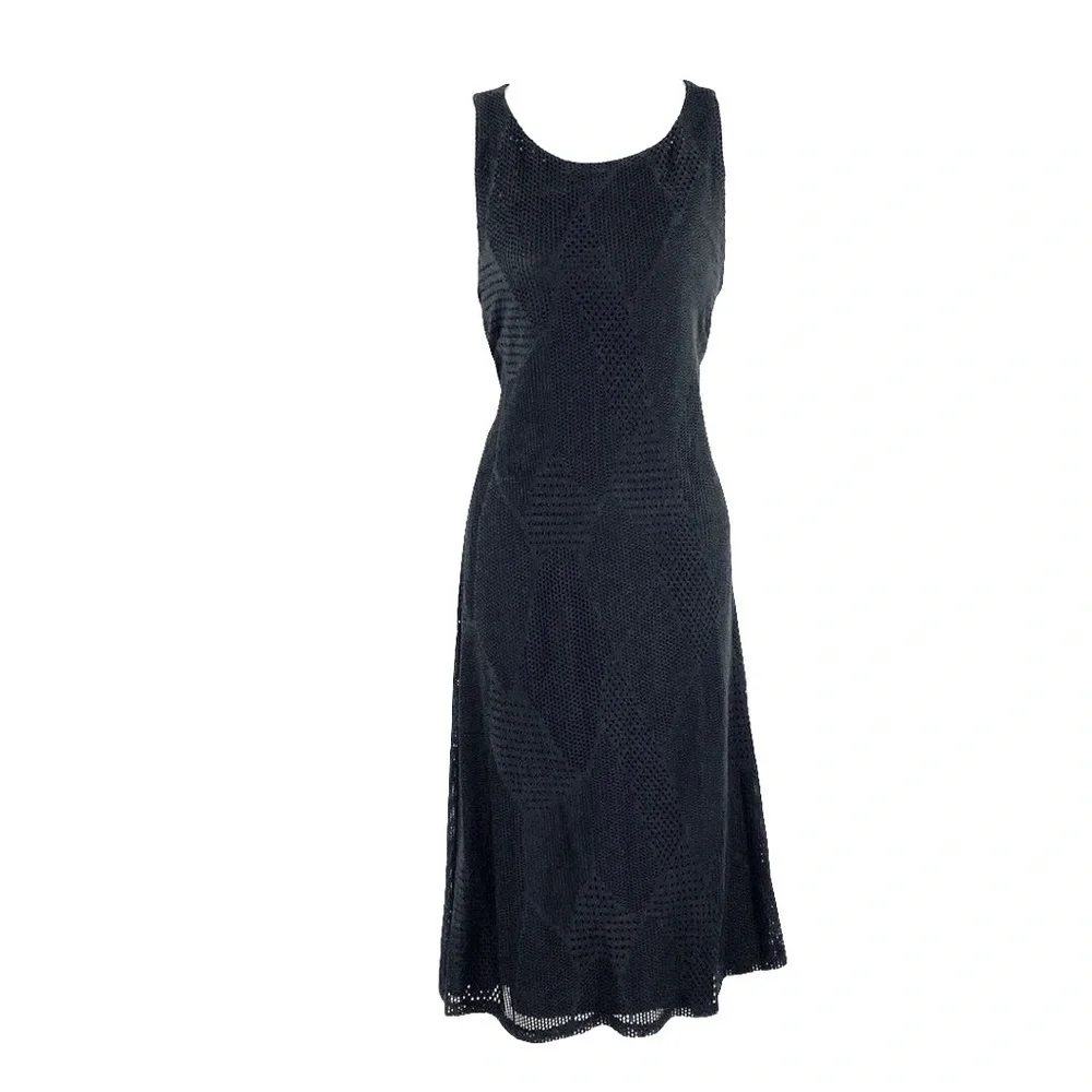 NWT Anne Klein black perforated sleeveless midi dress 12 L16